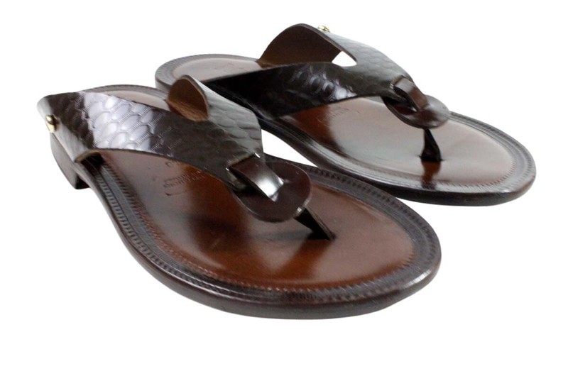 Leather Italian Sandals Mens Brown Genuine Leather Flip All Flops Handmade Aron