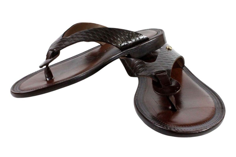 Leather Italian Sandals Mens Brown Genuine Leather Flip All Flops Handmade Aron