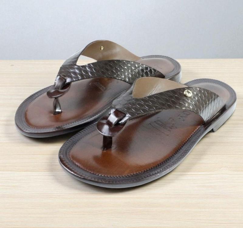 Leather Italian Sandals Mens Brown Genuine Leather Flip All Flops Handmade Aron