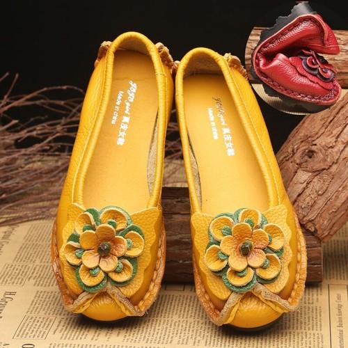 Leather Shoes Women Flower Genuine Leather Shoes Female Shoes Woman Loafers