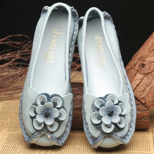 Leather Shoes Women Flower Genuine Leather Shoes Female Shoes Woman Loafers