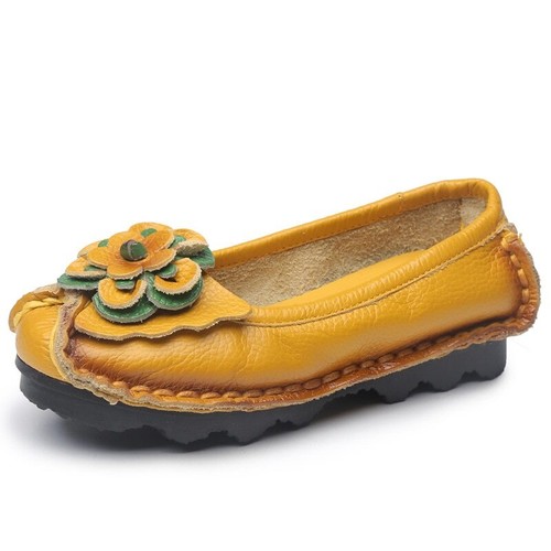 Leather Shoes Women Flower Genuine Leather Shoes Female Shoes Woman Loafers