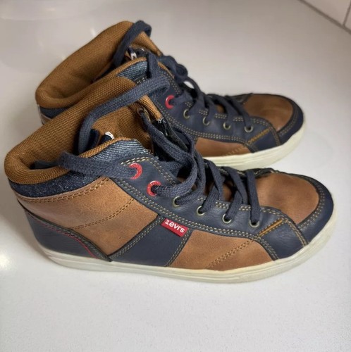 Levi’s Boys High Top Shoes Size 4 Brown And Blue