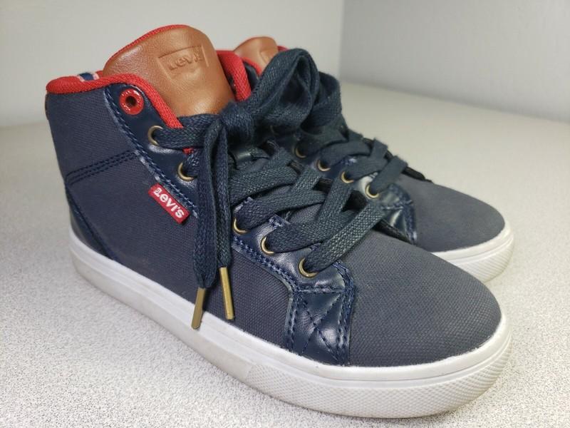 LEVI'S Youth Size 2.5 Navy Blue Red Brown Lace Up Ankle High Shoes Sneaker