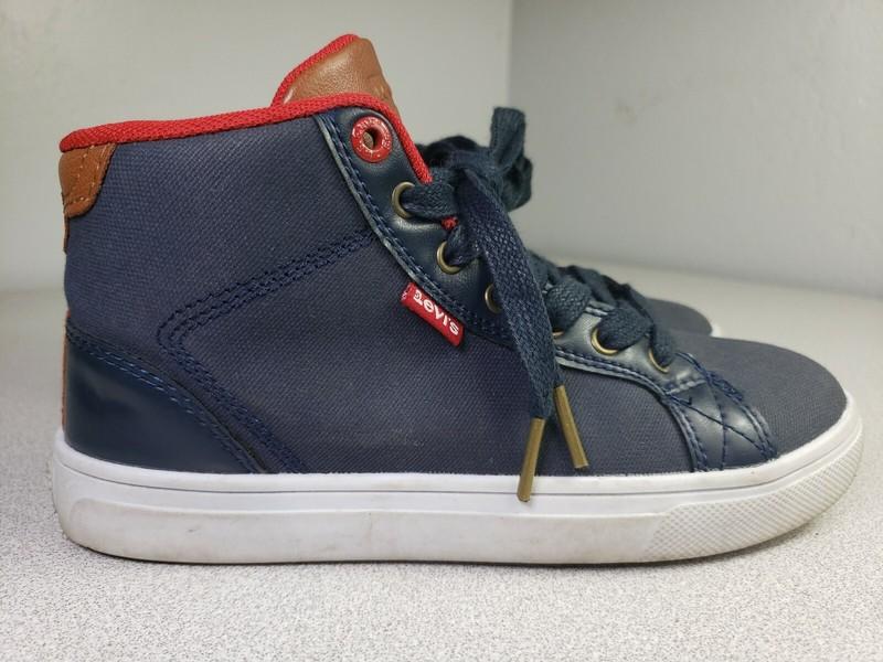LEVI'S Youth Size 2.5 Navy Blue Red Brown Lace Up Ankle High Shoes Sneaker
