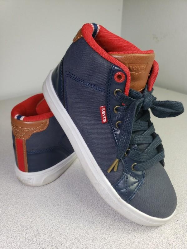 LEVI'S Youth Size 2.5 Navy Blue Red Brown Lace Up Ankle High Shoes Sneaker