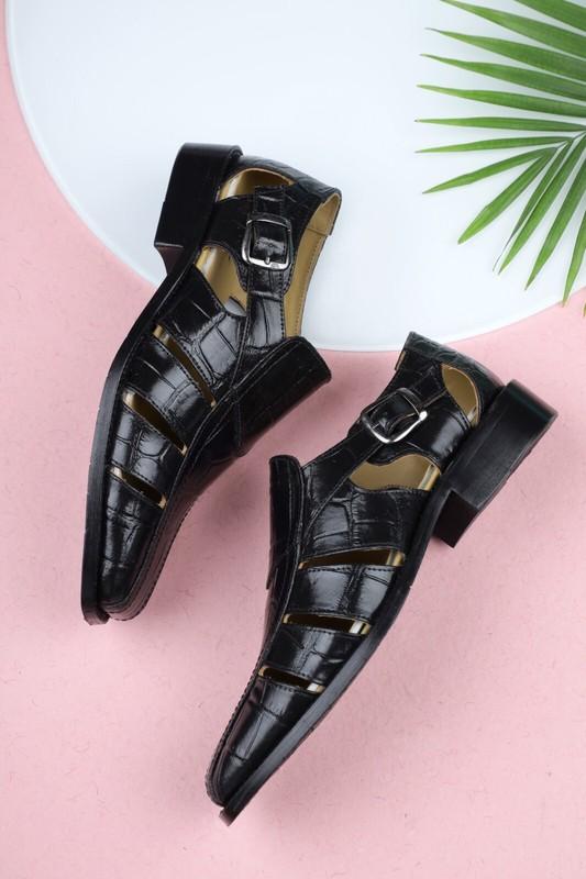 LIBERTYZENO Genuine Leather Fisherman Croco Print Buckle Closure Sandals For Men