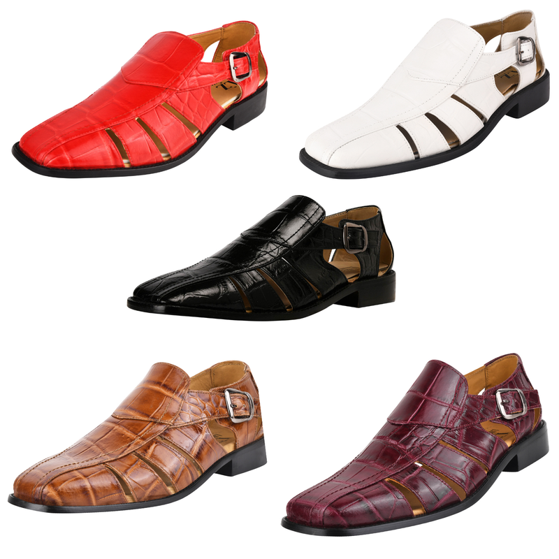LIBERTYZENO Genuine Leather Fisherman Croco Print Buckle Closure Sandals for Men