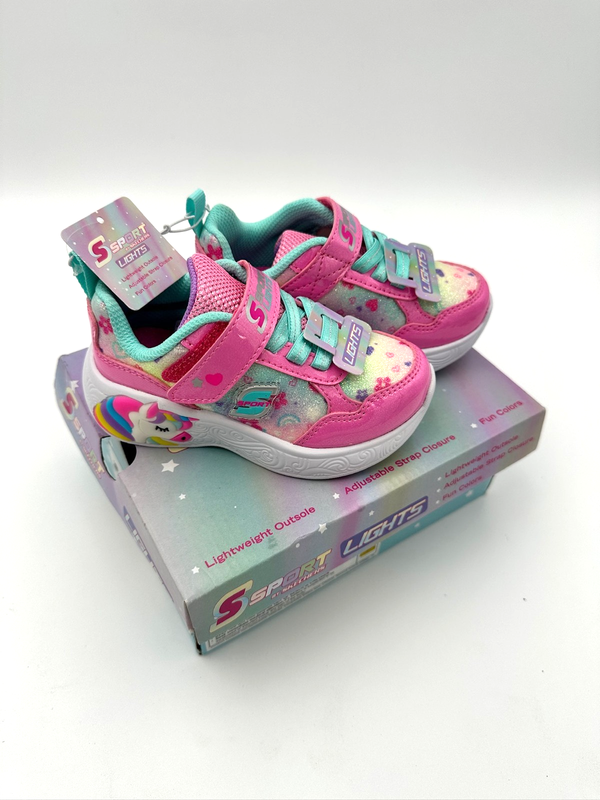 LIGHTS S Sport By Skechers Girls Sz 7 Pink Alina Rainbow Unicorns Light-Up Shoes