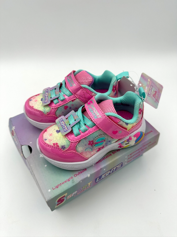 LIGHTS S Sport By Skechers Girls Sz 7 Pink Alina Rainbow Unicorns Light-Up Shoes