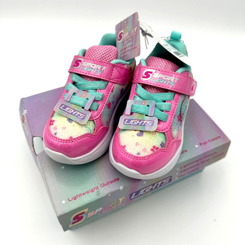 LIGHTS S Sport by Skechers Girls Sz 7 Pink Alina Rainbow Unicorns Light-Up Shoes