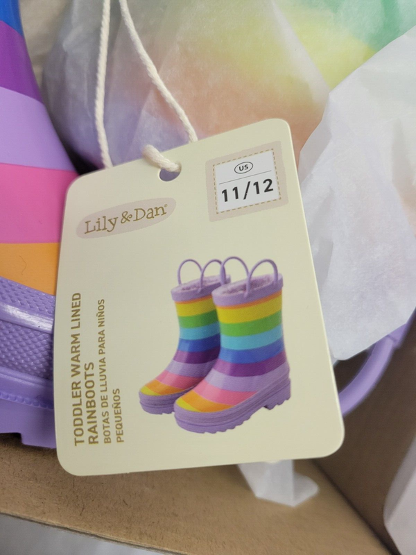 Lily And Dan L&D Girls Rainboots Rainbow Color Size 11/12 NIB Purple Faux Fur