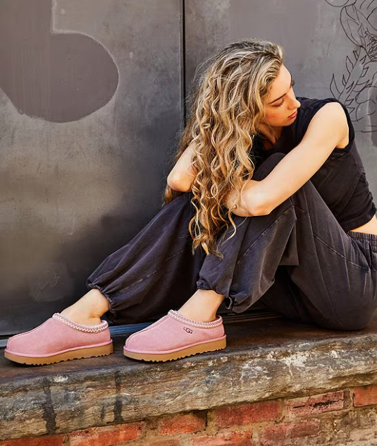 Limited Stock UGG Tasman II Suede Signature Logo Detail Slippers - Pink Dawn NEW