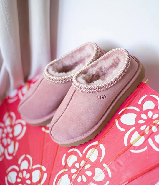 Limited Stock UGG Tasman II Suede Signature Logo Detail Slippers - Pink Dawn NEW