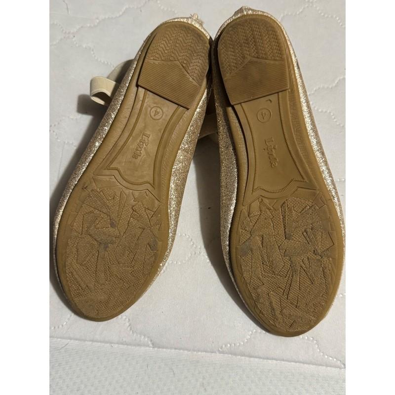 Link Kids Girls Gold Glitter Ballet Flats Ankle Strap Back Zipper Size 4