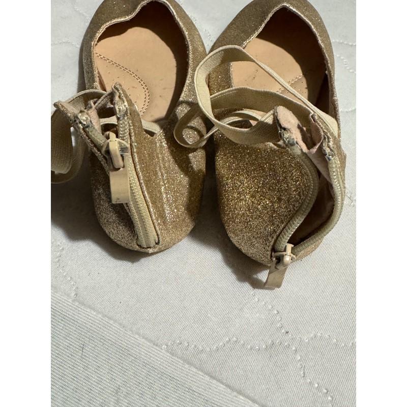 Link Kids Girls Gold Glitter Ballet Flats Ankle Strap Back Zipper Size 4