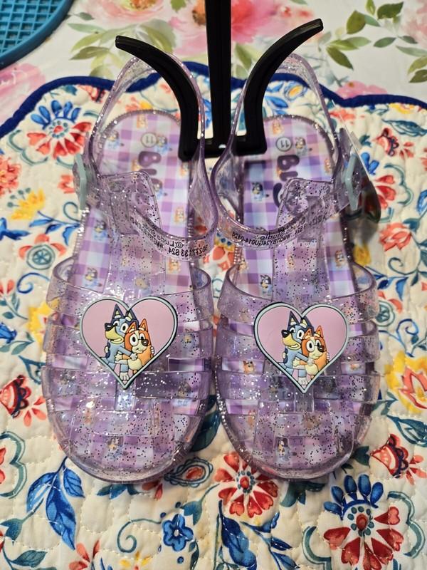 Little Girls 11 Jelly Sandals Bluey & Bingo Purple Sparkle