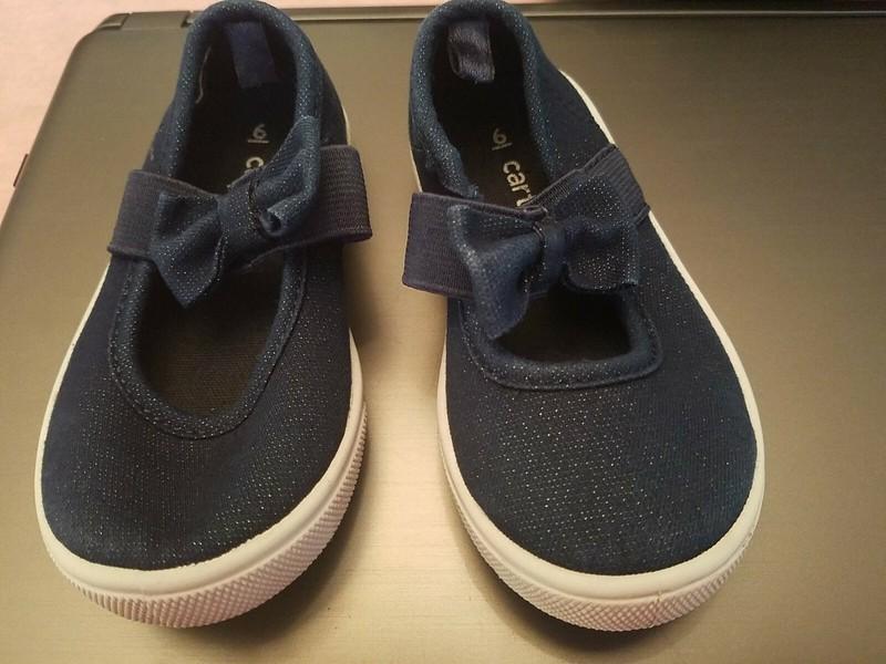 LITTLE GIRLS CARTER CANVAS SLIP ON NAVY BLUE SPARKLE SHOES BOW SIZE 6 TODDLER