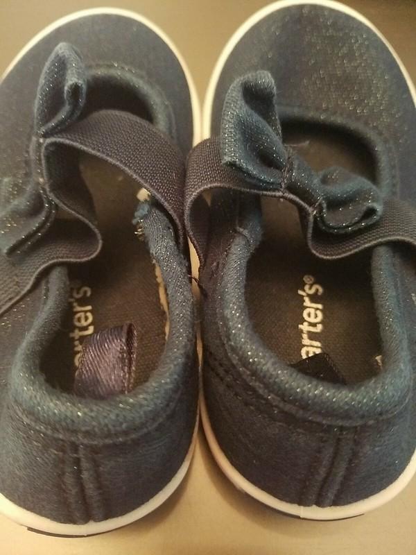 LITTLE GIRLS CARTER CANVAS SLIP ON NAVY BLUE SPARKLE SHOES BOW SIZE 6 TODDLER