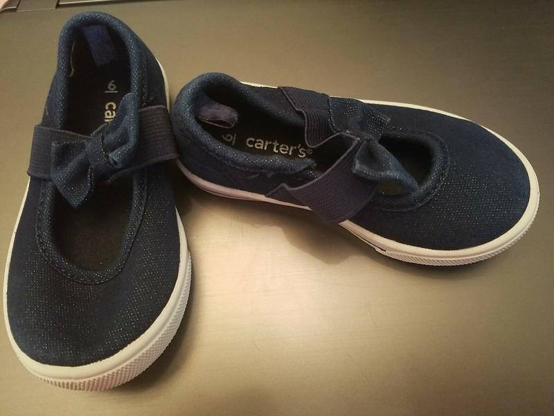 LITTLE GIRLS CARTER CANVAS SLIP ON NAVY BLUE SPARKLE SHOES BOW SIZE 6 TODDLER