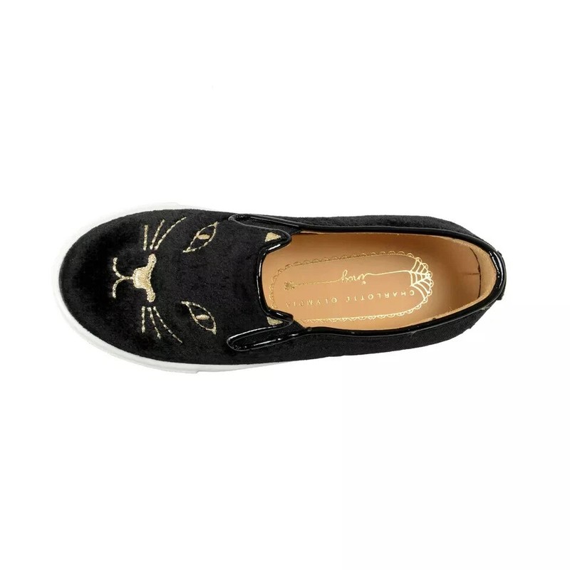 Loafers Shoes Charlotte Olympia Girls "INCY COOL CATS" Black Velvet Leather