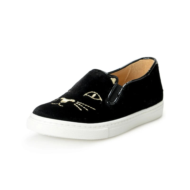 Loafers Shoes Charlotte Olympia Girls "INCY COOL CATS" Black Velvet Leather