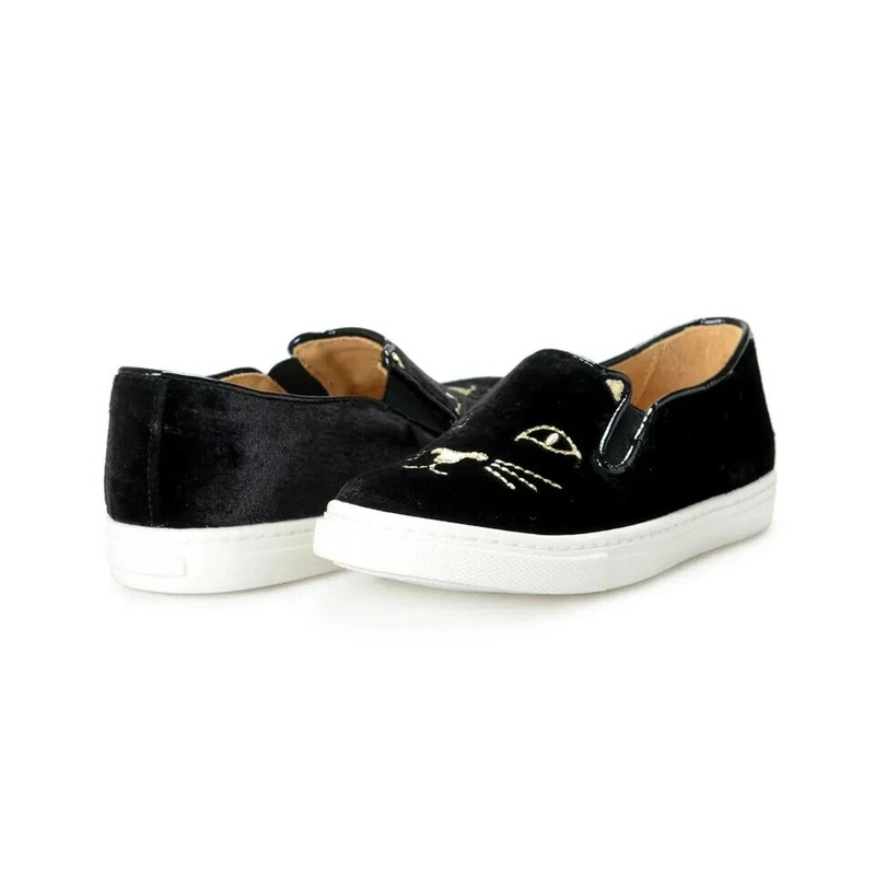 Loafers Shoes Charlotte Olympia Girls "INCY COOL CATS" Black Velvet Leather