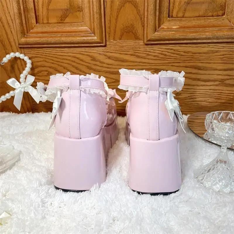 Lolita Cute Bowknots Platform Shoes Student Sweet Strap Flat Elevator Lace Shoes