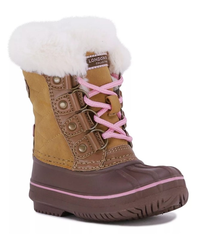 London Fog Toddler Girls' Suede Snow Commander Faux-Fur Lined Brown Boots: 7-12
