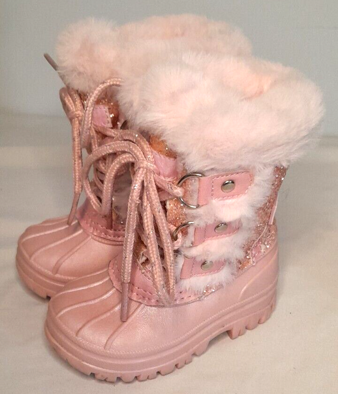 London Fog Winter Boot Pink Faux Fur Glitter Child's Size 5