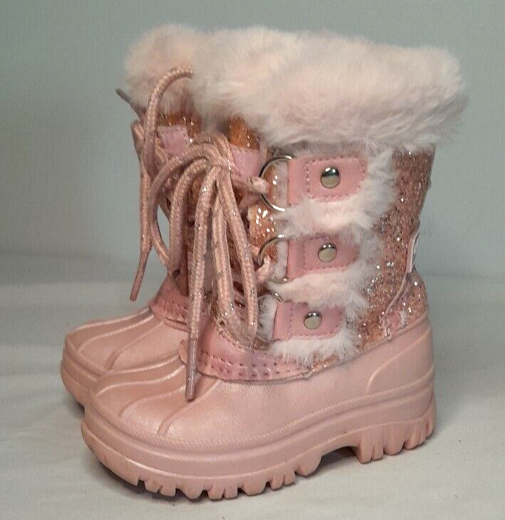London Fog Winter Boot Pink Faux Fur Glitter Child's Size 5