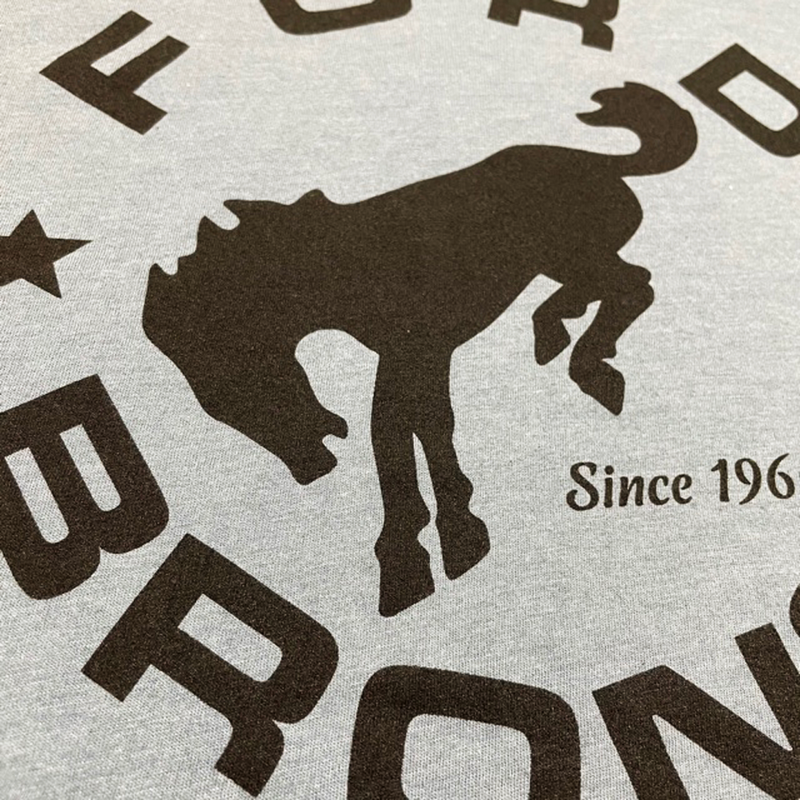 Long Sleeve Hooded Tshirt - Ford Bronco Circle - Flint Blue Heather