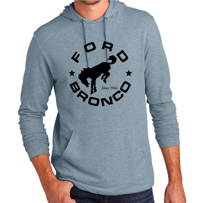 Long Sleeve Hooded Tshirt - Ford Bronco Circle - Flint Blue Heather