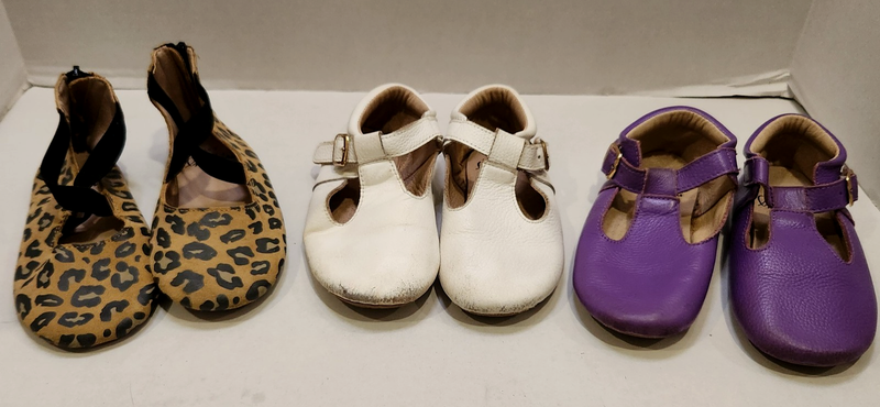 Lot 3 Monkey Feet Girls Toddler Shoes Sz 4-5Y Ballet Flats PURPLE Leopard WHITE