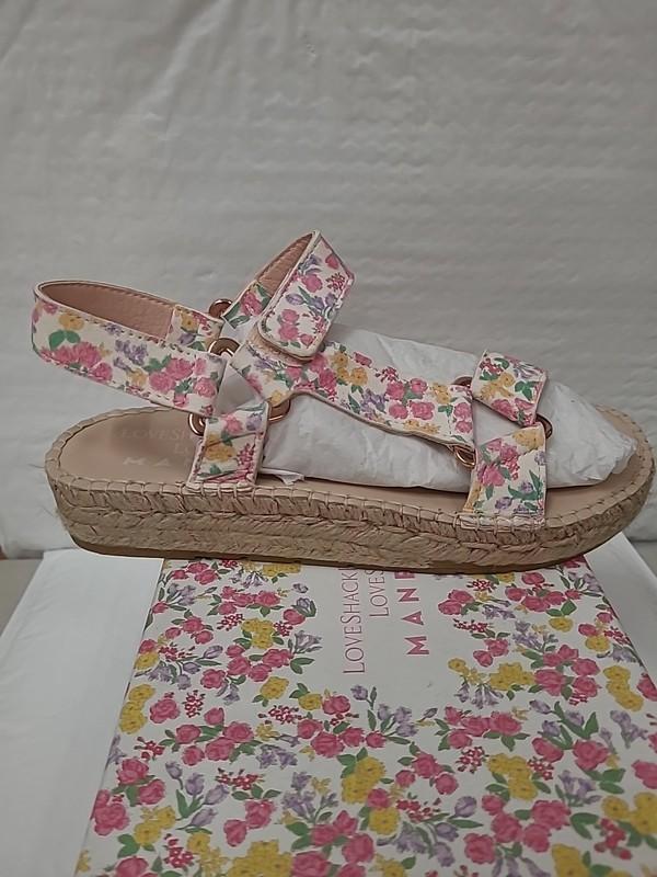 LOVESHACKFANCY MANEBI Floral Leather Espadrille Sandals Fruity Punch 37 (6.5US)