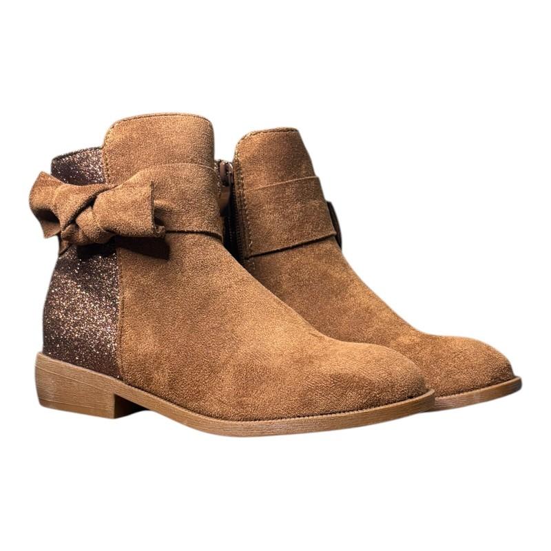 LseLom Brown Ankle Dress Girls Booties W/ Glitter & Bow Accent Girks Sz 13 Boot