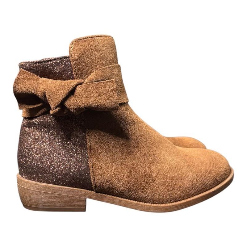 LseLom Brown Ankle Dress Girls Booties W/ Glitter & Bow Accent Girks Sz 13 Boot