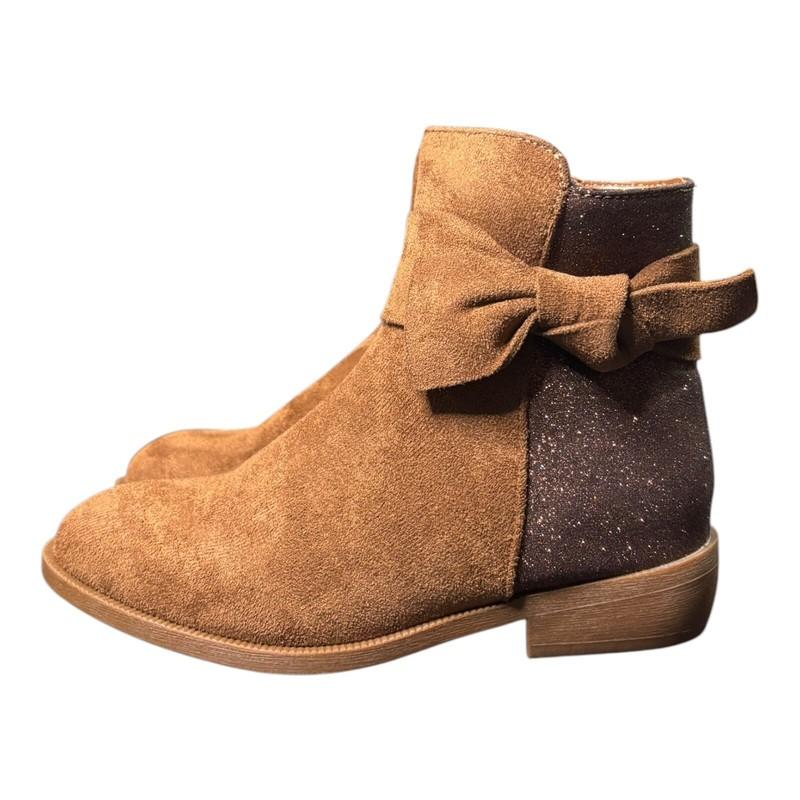 LseLom Brown Ankle Dress Girls Booties w/ Glitter & Bow Accent Girks Sz 13 Boot