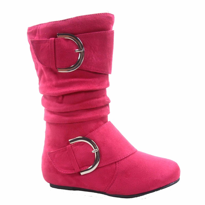 Lucky Top Girl's Kid's Cute Zipper Mid Calf Slouchy Flat Boot Shoes Size 9 - 4