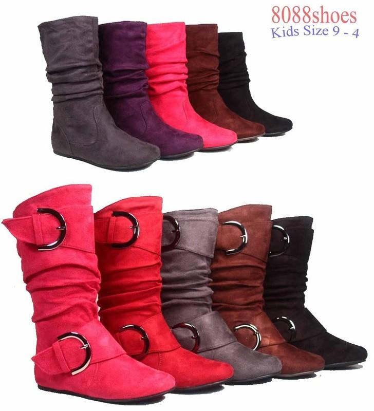 Lucky Top Girl's Kid's Cute Zipper Mid Calf Slouchy Flat Boot Shoes Size 9 - 4