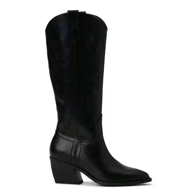 Madden NYC Women's Black Slip-on Pointed Toe Comfort Tall Western Boots: