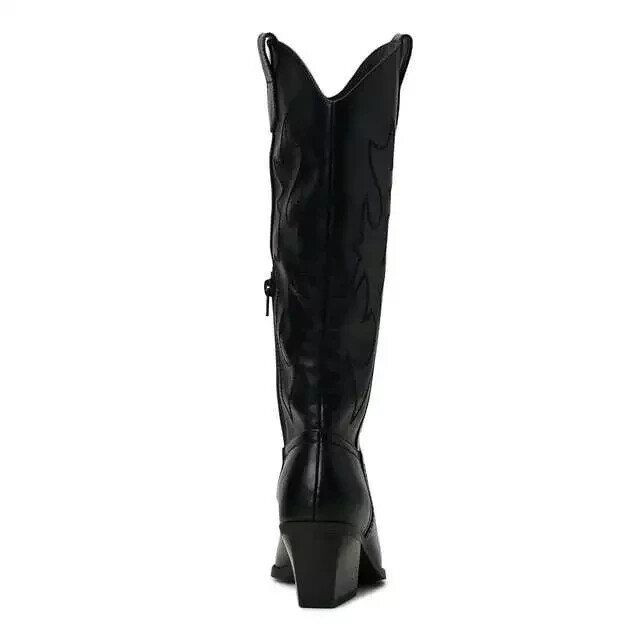 Madden NYC Women's Black Slip-on Pointed Toe Comfort Tall Western Boots: