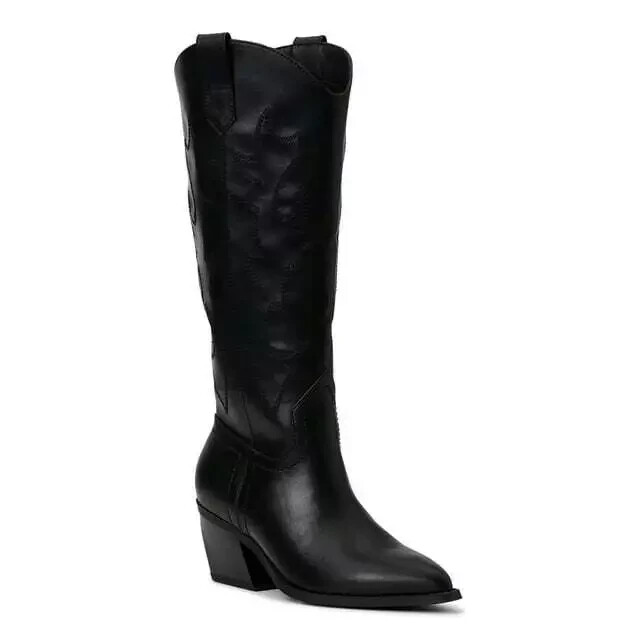 Madden NYC Women's Black Slip-on Pointed Toe Comfort Tall Western Boots:
