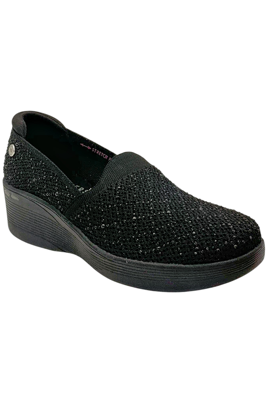 Martha Stewart x Skechers Pier Lite Vegan Sparkle Wedges Black