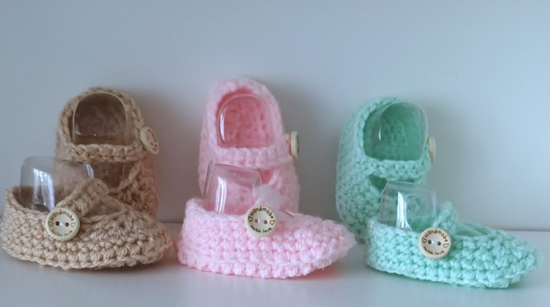 MARY JANES BABY CROCHET HANDMADE SHOES FLATS BALLERINAS BEIGE LIGHT PINK MINT