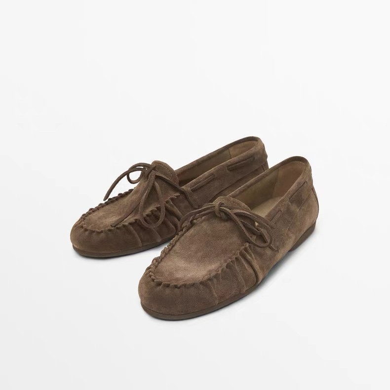 Massimo Dutti Women's Brown Leather Loafers Slip On Soft Sole Casual Comfort