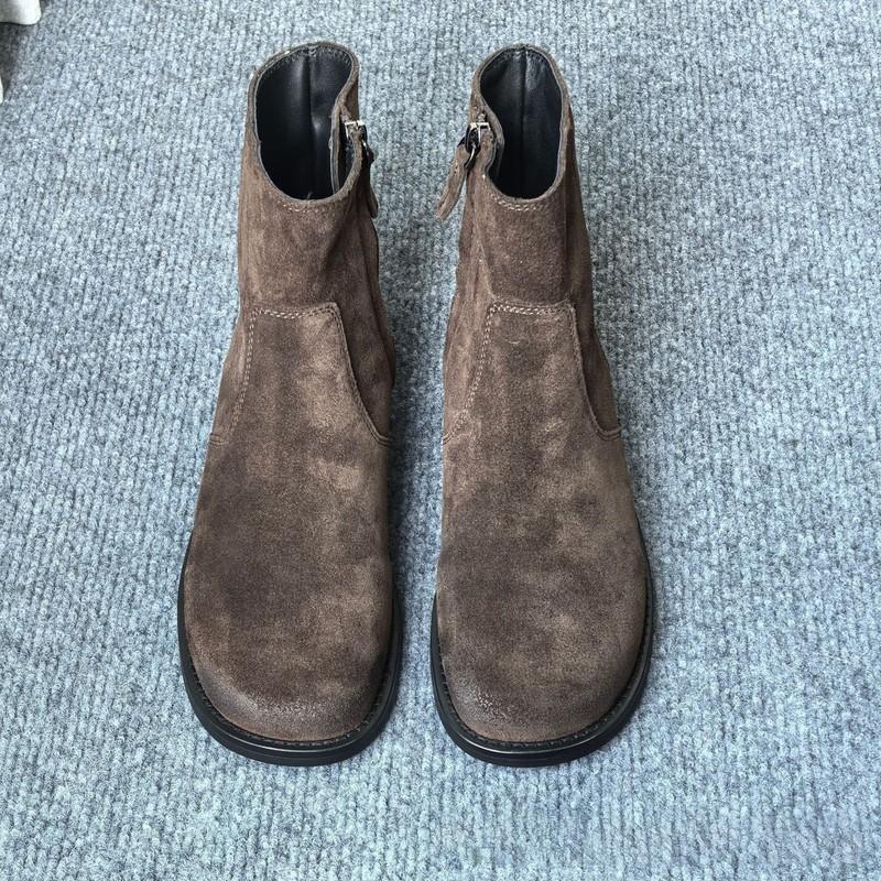 Massimo Dutti Women's Suede Ankle Boots Low Heel Round Toe Slip On Dark Brown