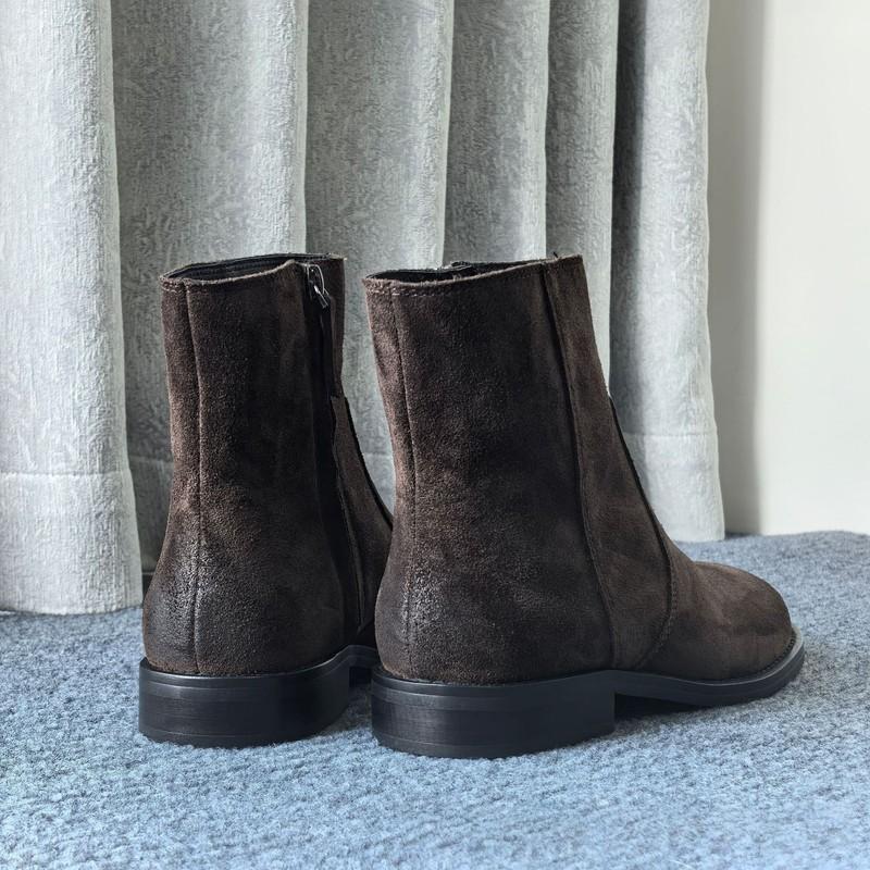 Massimo Dutti Women's Suede Ankle Boots Low Heel Round Toe Slip On Dark Brown