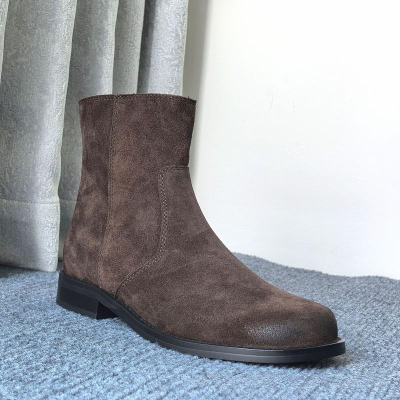 Massimo Dutti Women's Suede Ankle Boots Low Heel Round Toe Slip On Dark Brown