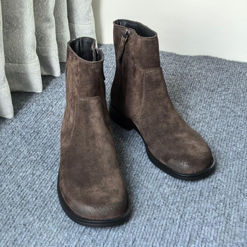 Massimo Dutti Women's Suede Ankle Boots Low Heel Round Toe Slip On Dark Brown